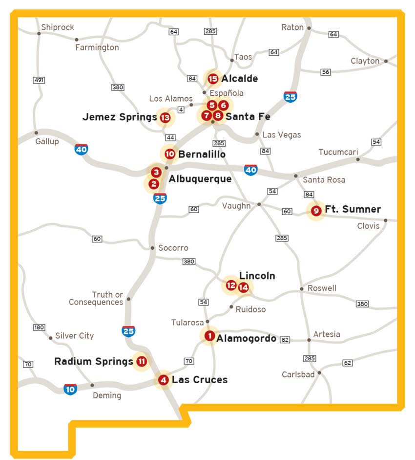 Map of locations that can be visited with a CulturePass from the State of New Mexico.