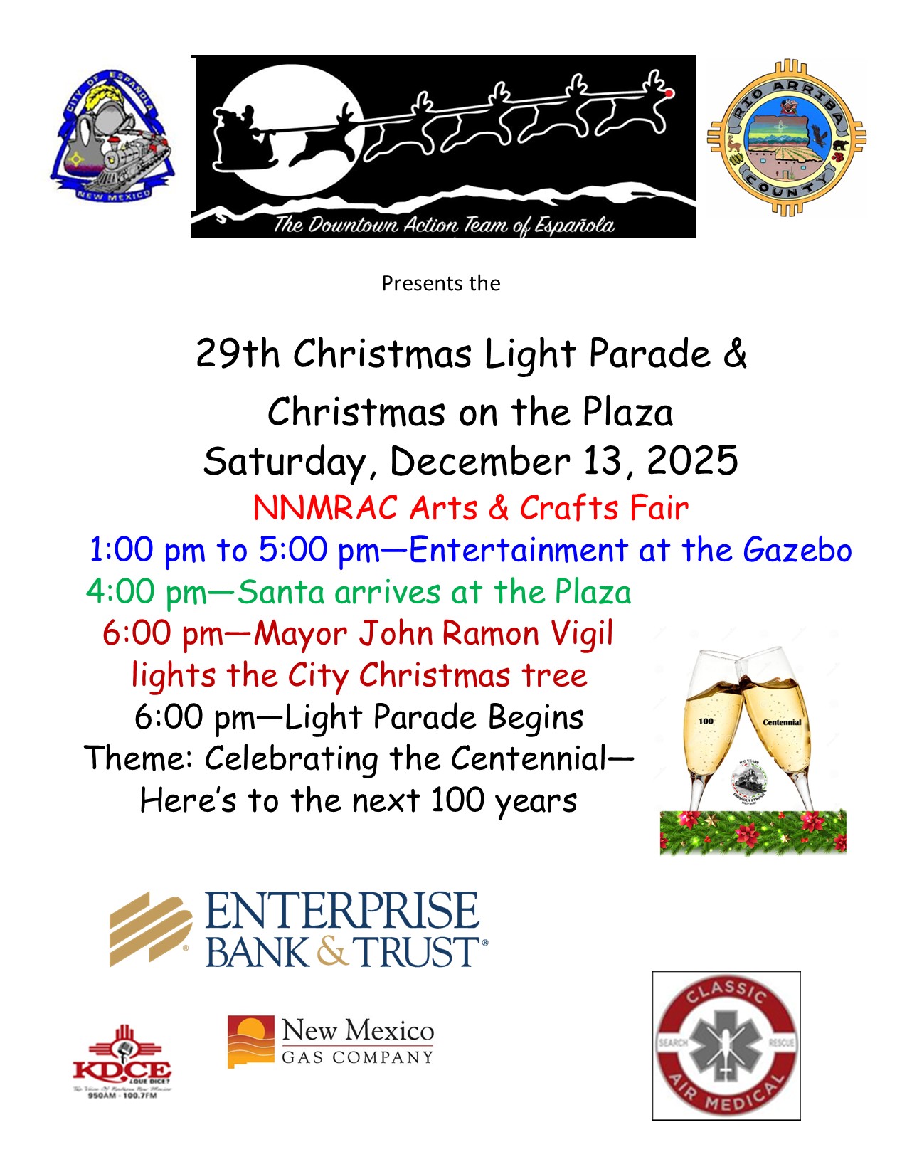 Espanola Christmas Parade and Plaza Celebration flyer.