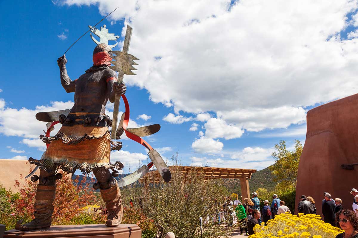 Credit: Craig Dan Goseyun (San Carlos Apache), Apache Mountain Spirit Dancer, 1995, bronze. Gift of Sam and Ethen Ballen, in memory of Nina Tesla Ballen. Photo by Matthew Perez (Picuris/Cochiti Pueblos).
