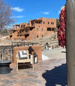 Bishop's Lodge exterior with chile ristra in foreground.