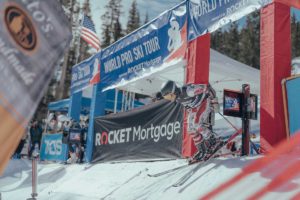 Athletes launch from the start gate at last season’s World Pro Ski Tour Championship at Taos. This major international competition will return to Taos at the end of the 2022-23 season (date TBD). Photo by Ian Beckley, courtesy WPST and TSV.