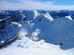 Another busy day at Fernie looking down into Currie and Polar Peak Bowls. Photo courtesy FAR.