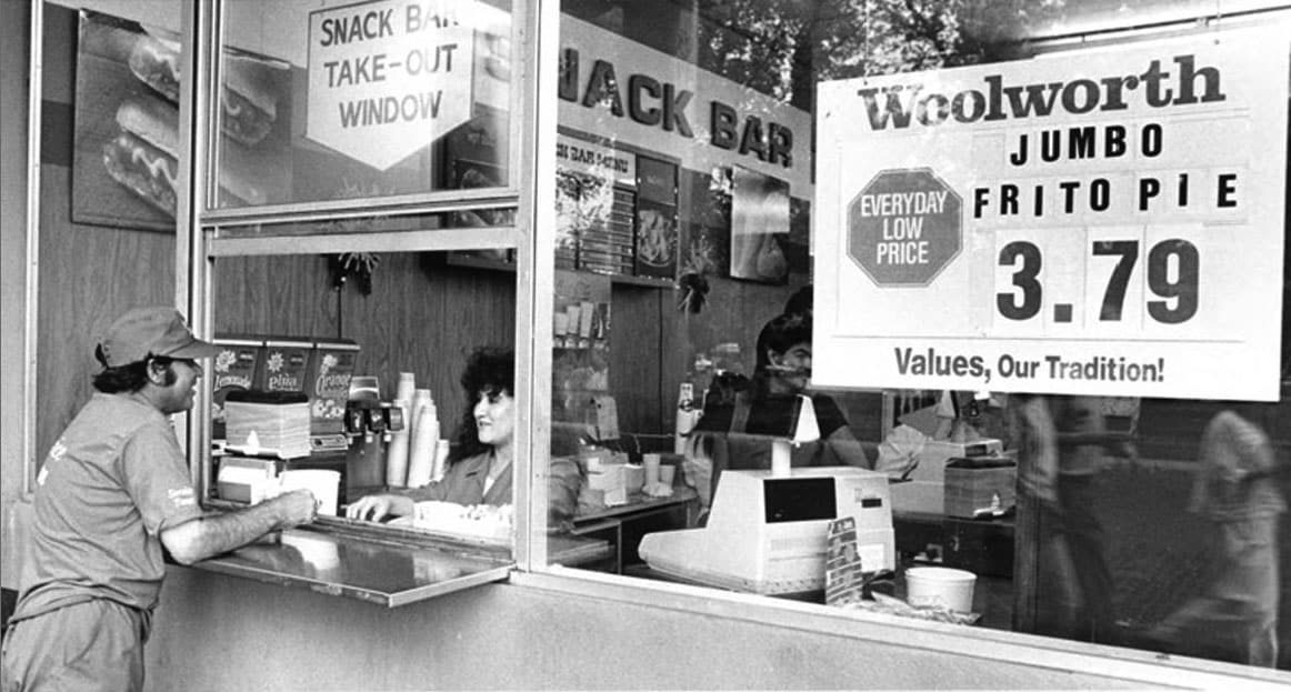 frito pie window at Woolworths Santa Fe New Mexico