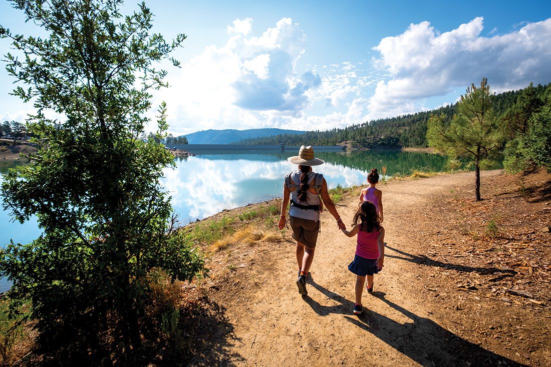 Hiking at Grindstone Lake during a camping trip.