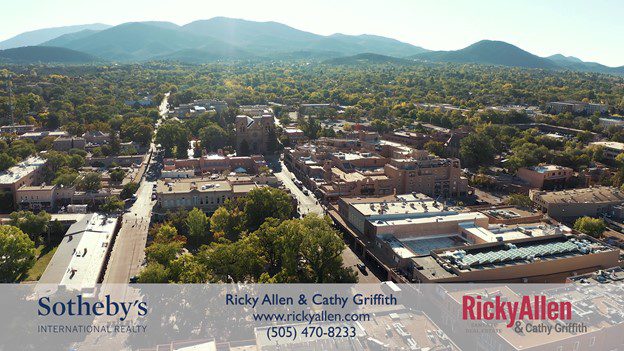 ariel view of the historic eastside neighborhood of Santa Fe New Mexico