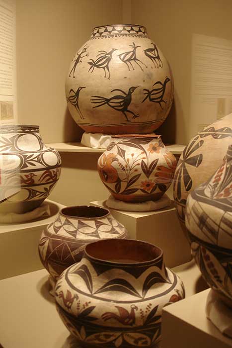 One of the museums in Santa Fe is the Wheelwright, where you can see this exhibit of Navajo pots. Photo by Russo.