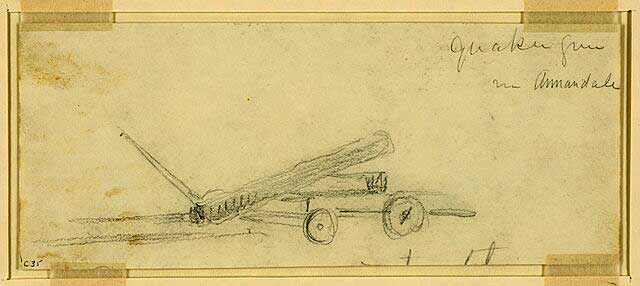 A drawing of a Quaker gun - a fake wooden cannon - of the type used at Fort Craig.