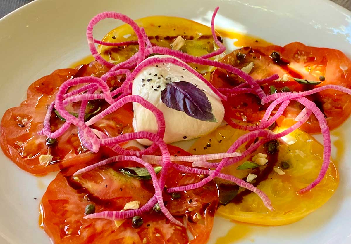 Burrata caprese at Sassella in Santa Fe, New Mexico