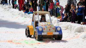 More special ski events: The Love Bug scuttles down the course at the popular annual Cardboard Derby held at Sipapu, being held this season on March 25. Photo courtesy Sipapu.