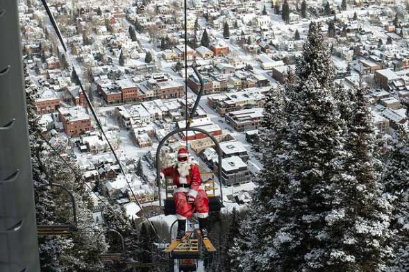 Santa on a ski lift at Telluride