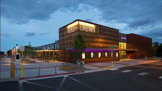 Exterior of Violet Crown Cinema in Santa Fe, New Mexico